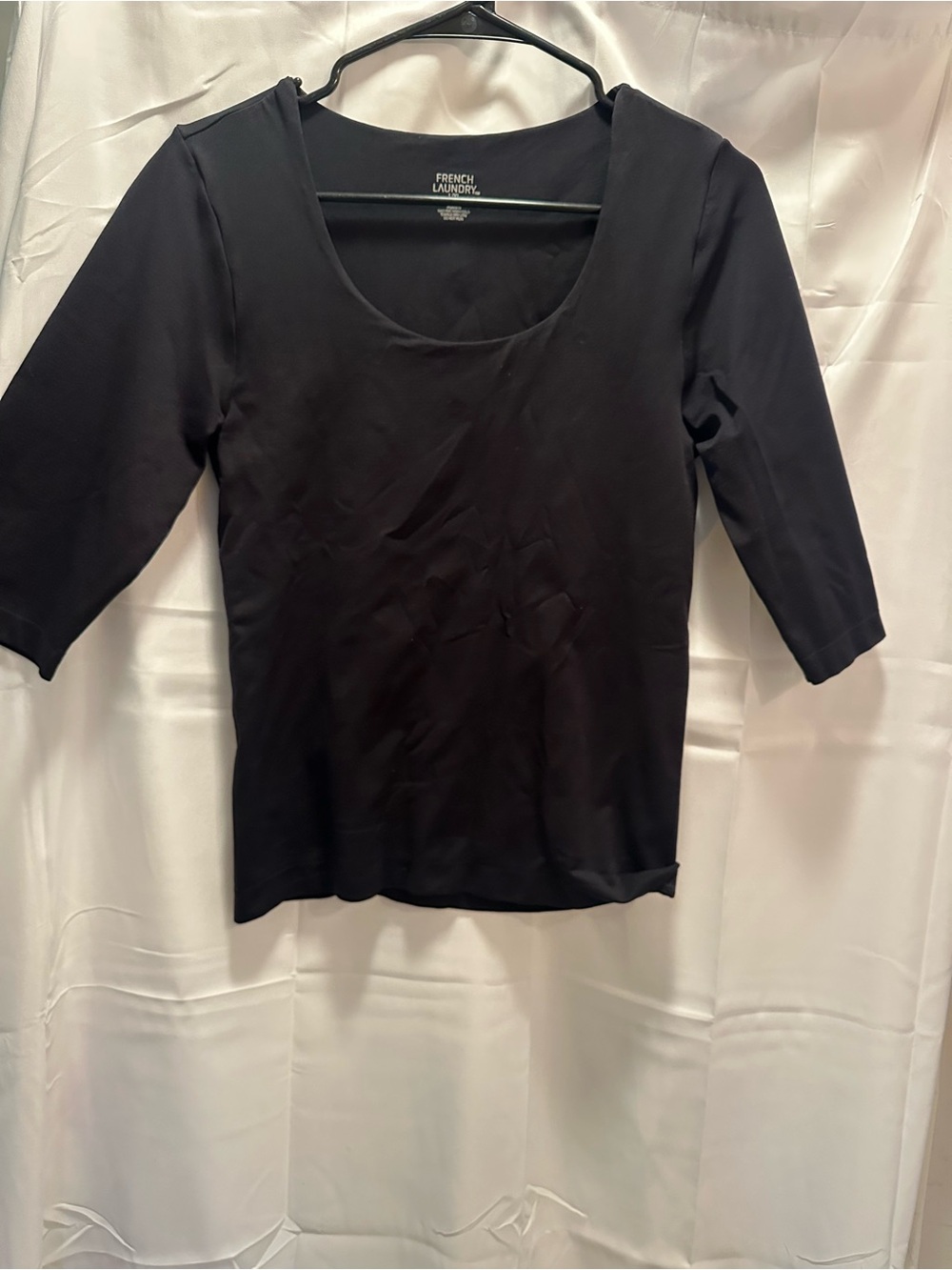 French Laundry Black Scoop Neck Three-Quarter Sleeve Top